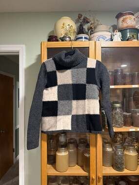 Vintage Eddie Bauer Collectibles 100% Lambswool Patchwork Checkerboard Turtlenec